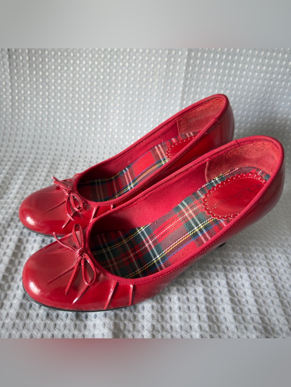 CL By Laundry Red Pumps Heels Bow Kitten Plaid Lining Women’s Size 10M Classy - Picture 6 of 11